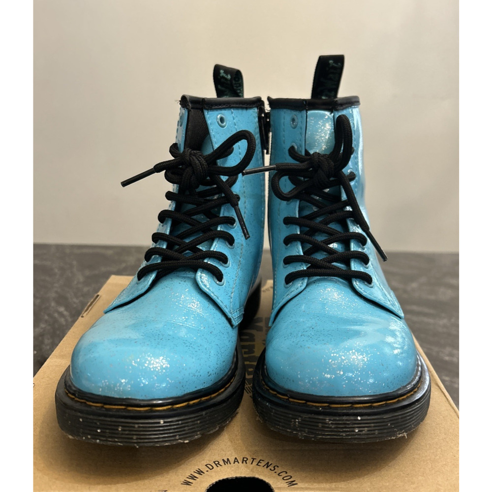 Dr. Doc Martens 1460 J Patent Turquoise Blue Girls Size 4 Combat Boots - Picture 2 of 15